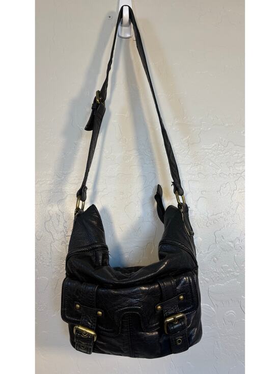 Stone Mountain Handbags - Stone Mountain Black Leather Slouch Hobo Crossbody Boho Moto Bag